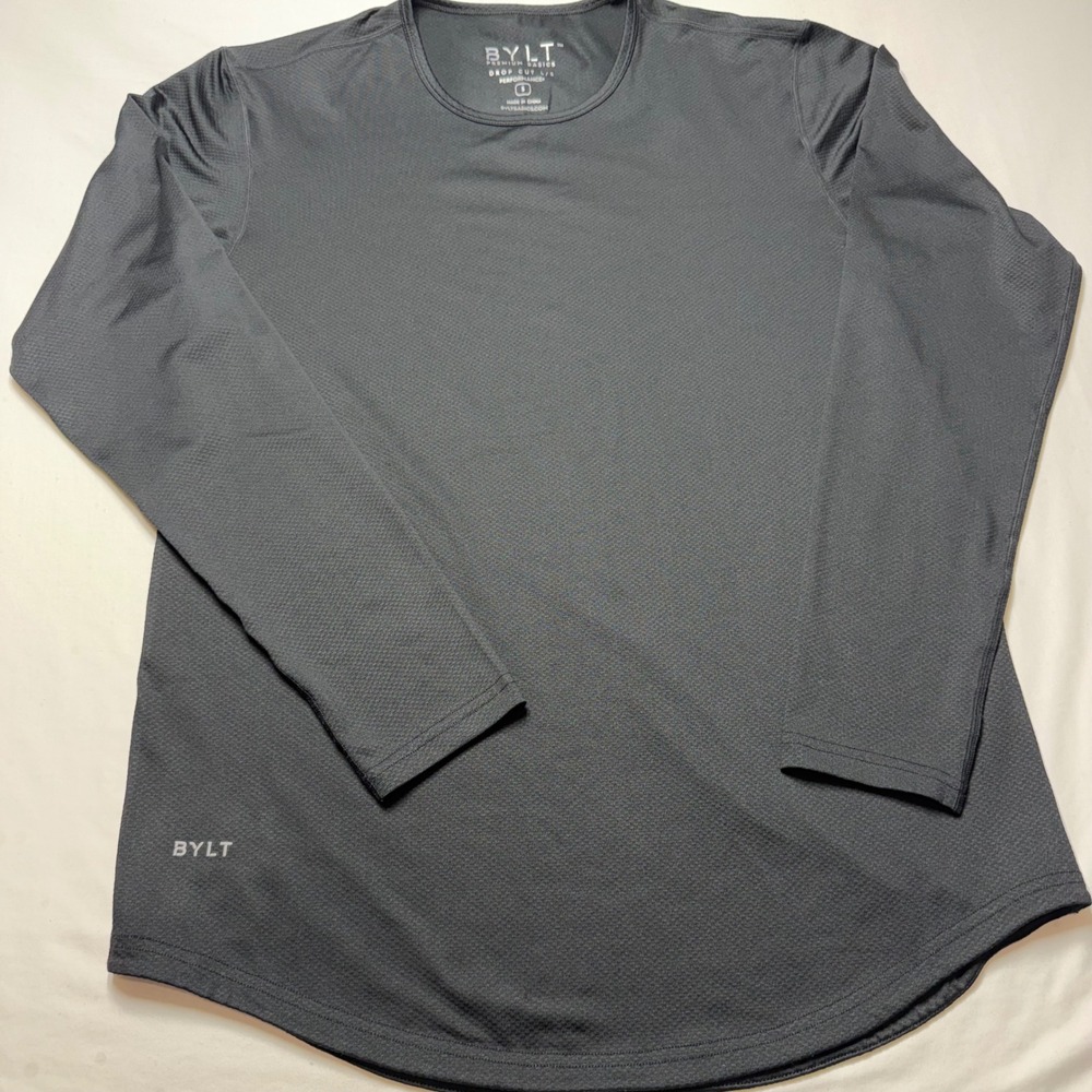 BYLT Premium Basics Mens Drop Cut LS Performance+ Long Sleeve Shirt Black S